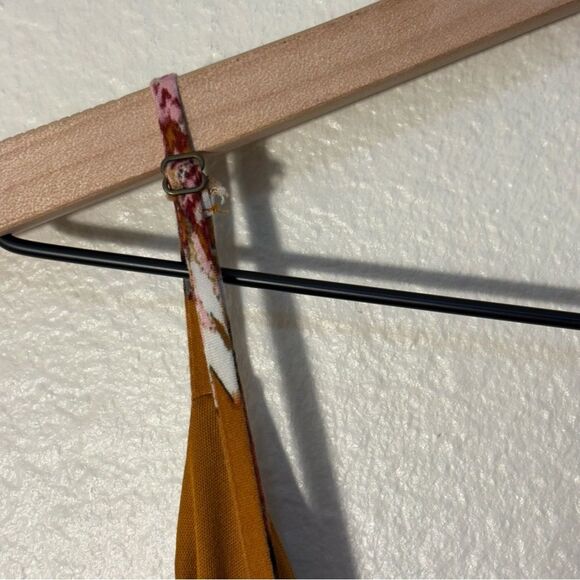 Lone Lux Bohemian Jumpsuit Carmel Tan Pink Floral Spaghetti Strap Faux Wrap Crop - Picture 4 of 10